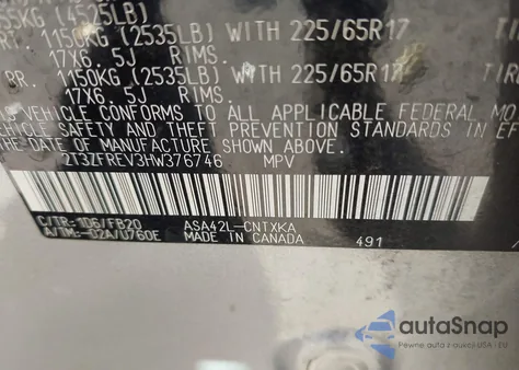 2017 Toyota Rav4 Le z USA, uszkodzony, nr VIN 2T3ZFREV3HW376746